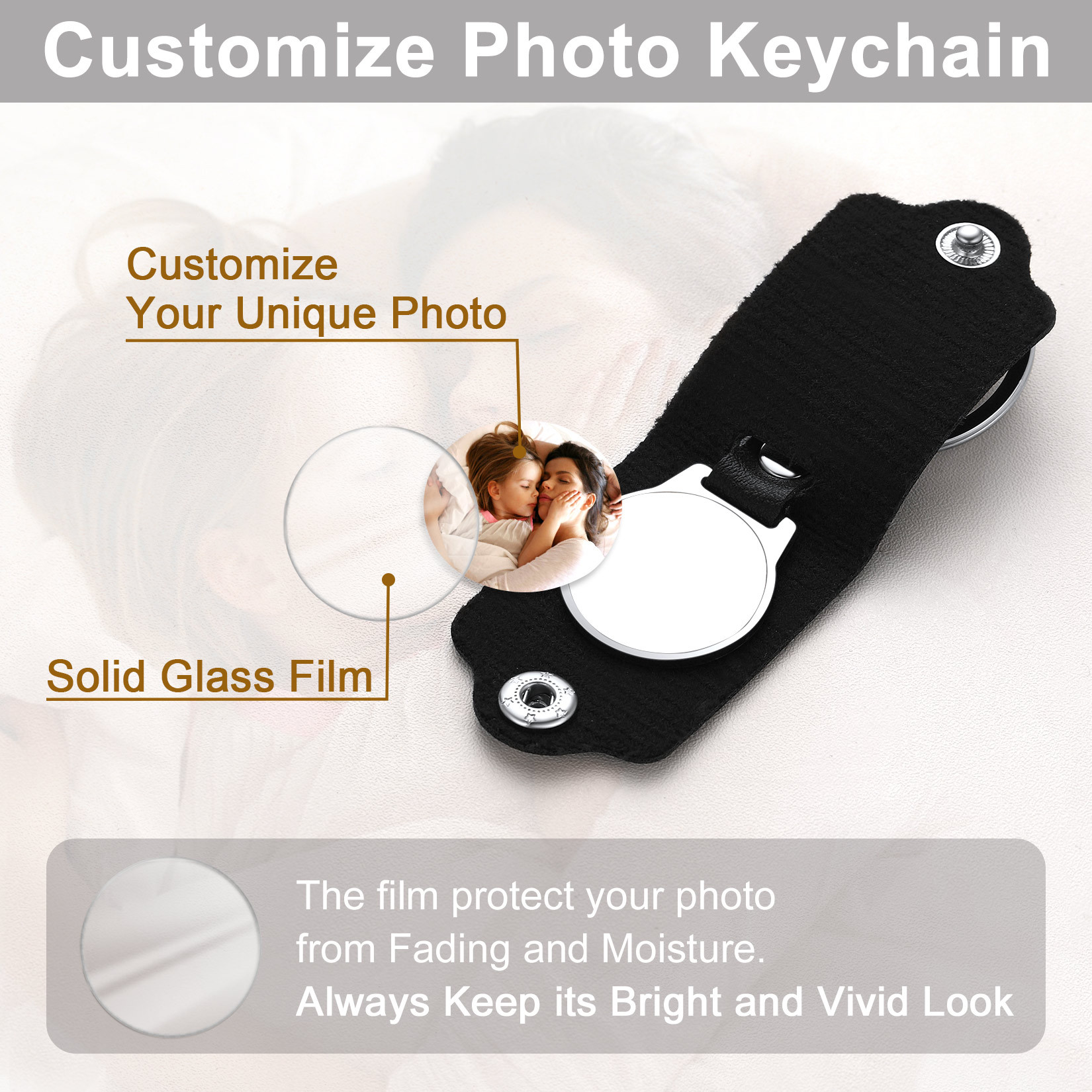 Personalised Pocket Photo Keychain with Leather Case
