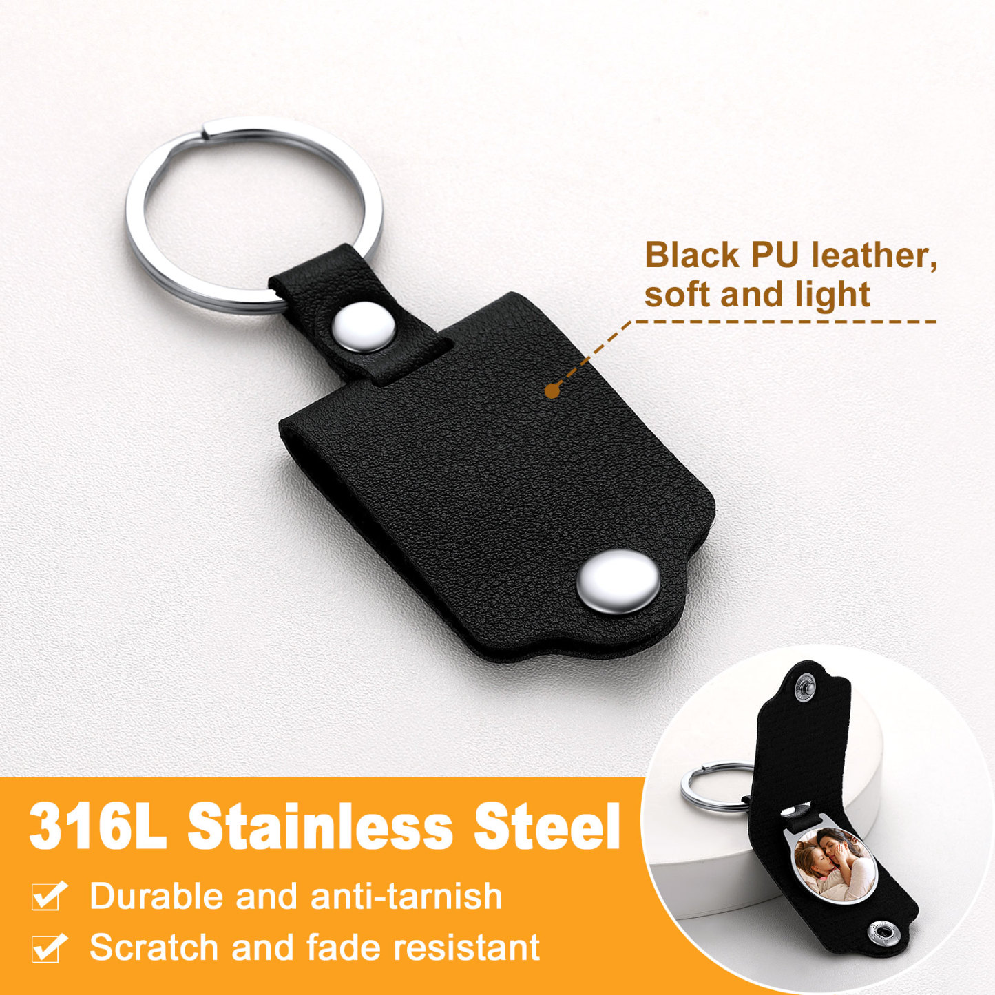 Personalised Pocket Photo Keychain with Leather Case 