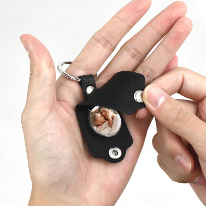 Personalised Pocket Photo Keychain with Leather Case for dad