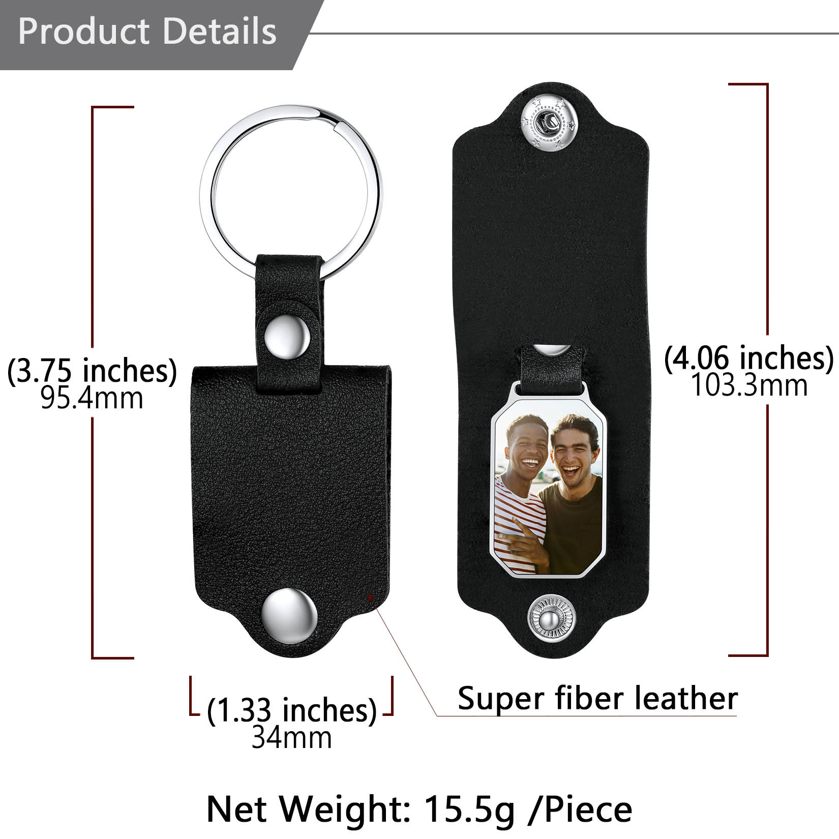 Personalised Pocket Photo Keychain with Leather Case