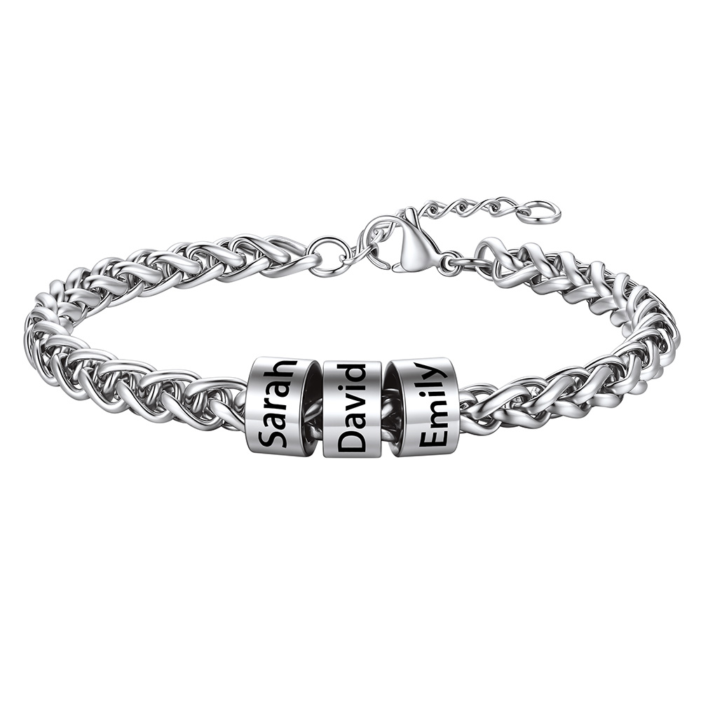 Personalized 3 Name Beads Bracelet for Men