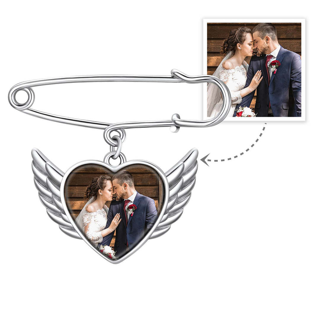 Custom Angel Wing Wedding Bouquet Photo Charms Brooch Pins