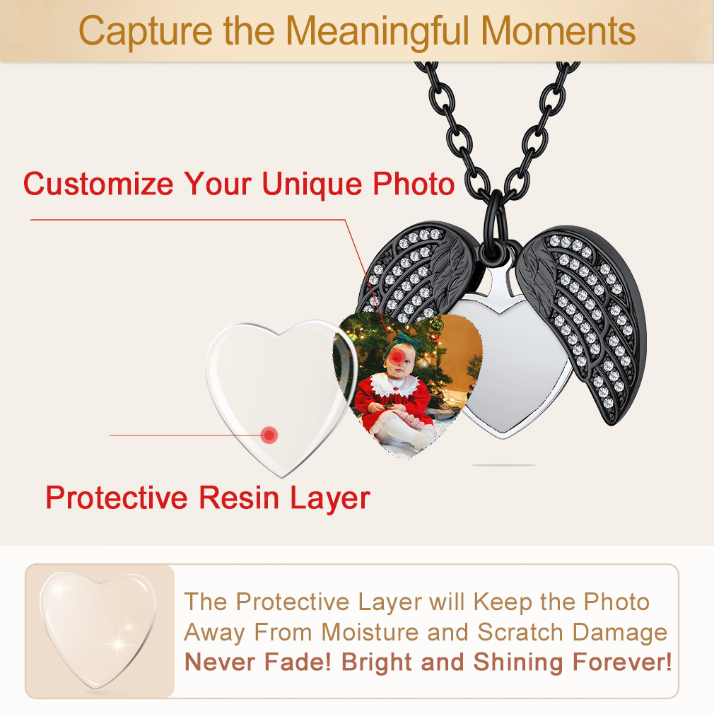 Personalized Angel Wings Heart Locket Necklace with Picture gift 