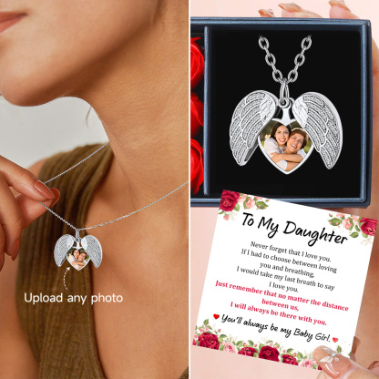 Personalized Angel Wings Heart Locket Necklace with Picture gift mother's day