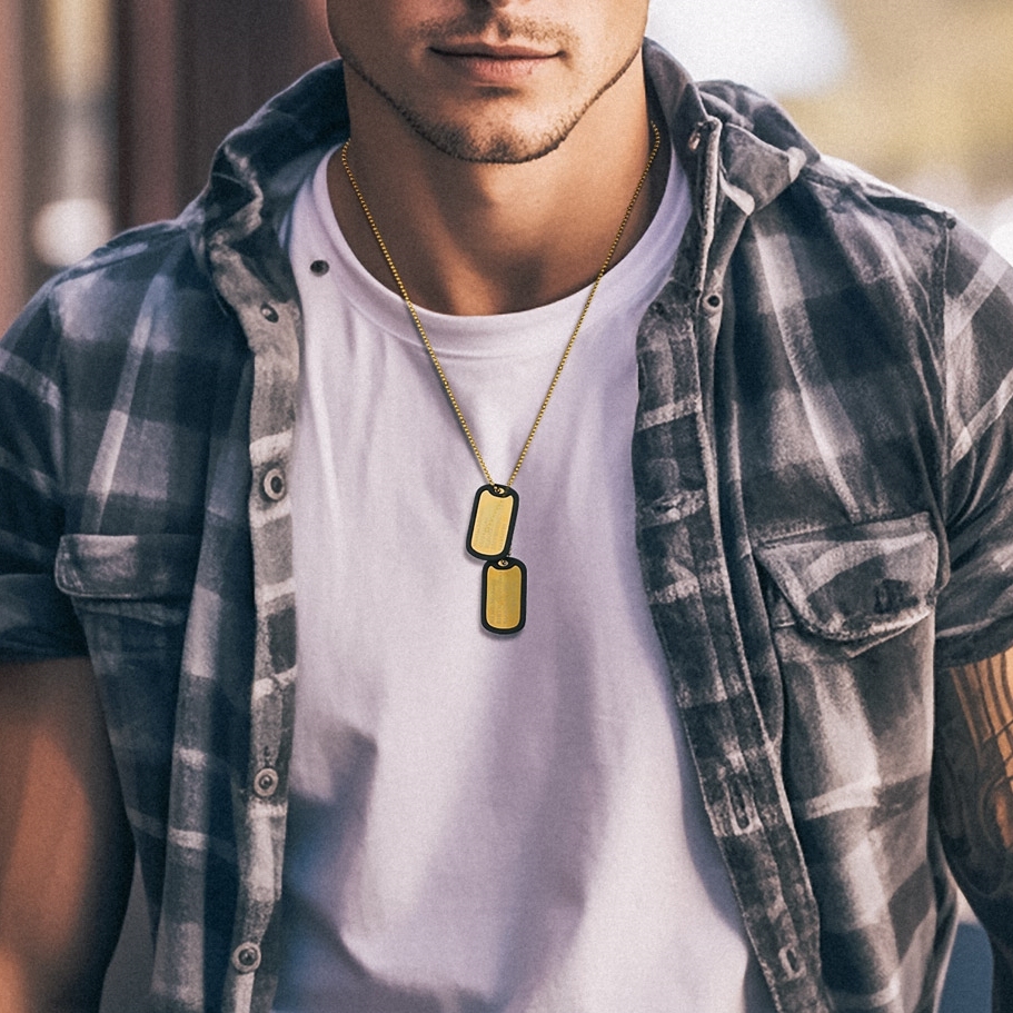 Personalized Army Military Dog Tag Necklace for Men gold