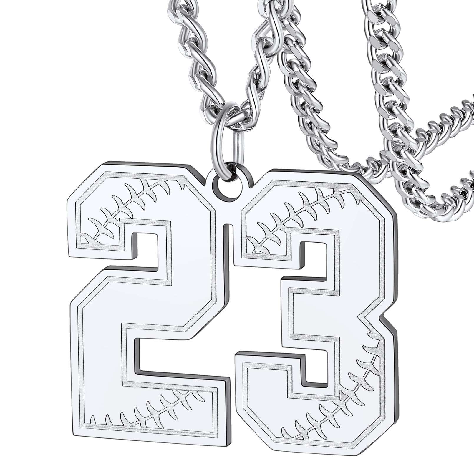 Personalized Baseball 2 Number Necklace for Men Silver 
