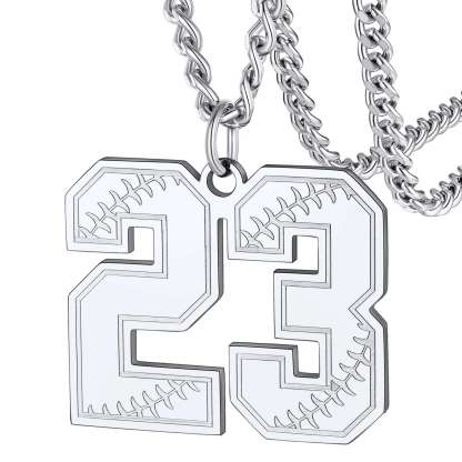Personalized Baseball 2 Number Necklace for Men Silver 