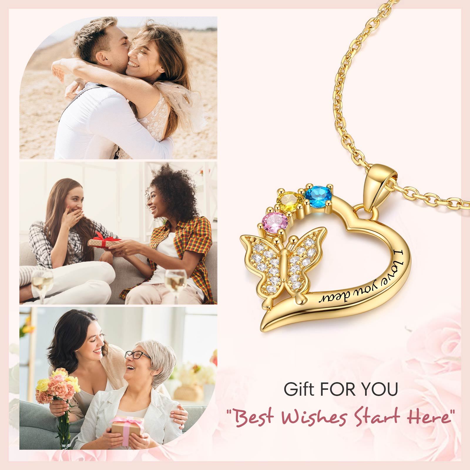 Personalized Birthstone Butterfly Heart Necklace best mother's day gift