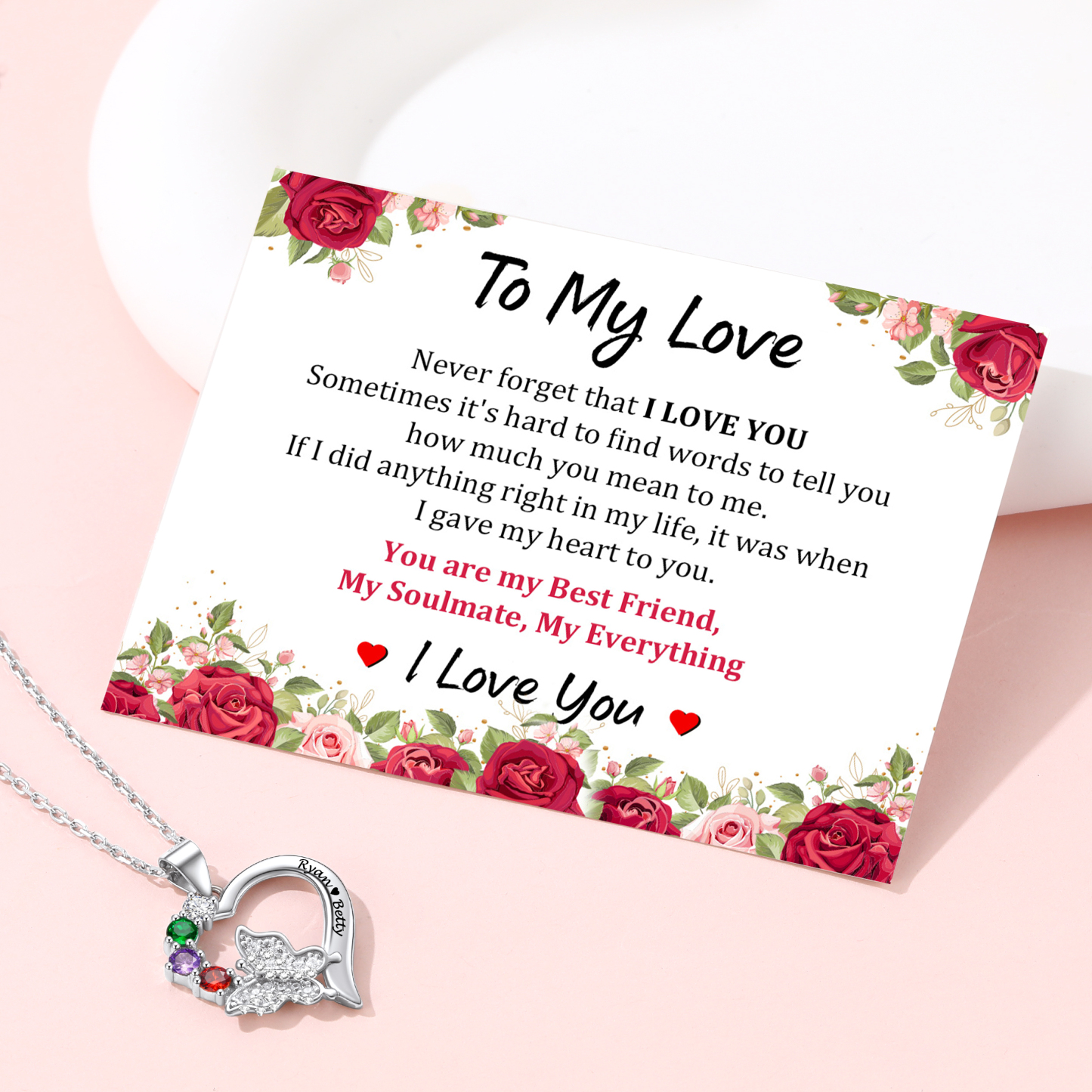 Personalized Birthstone Butterfly Heart Necklace gift for mom