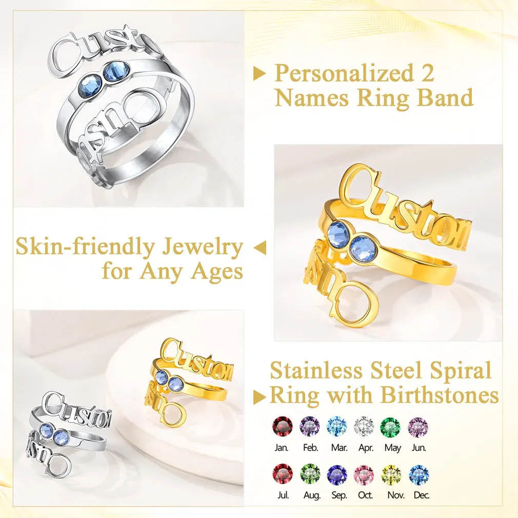 Personalized Birthstone Double Custom Name Ring for Women