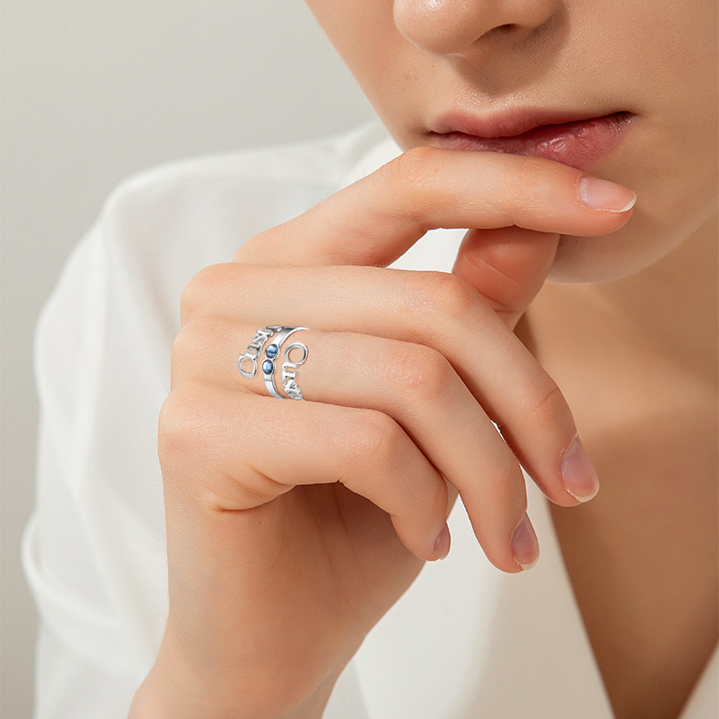 Personalized Birthstone Double Name Ring for Women
