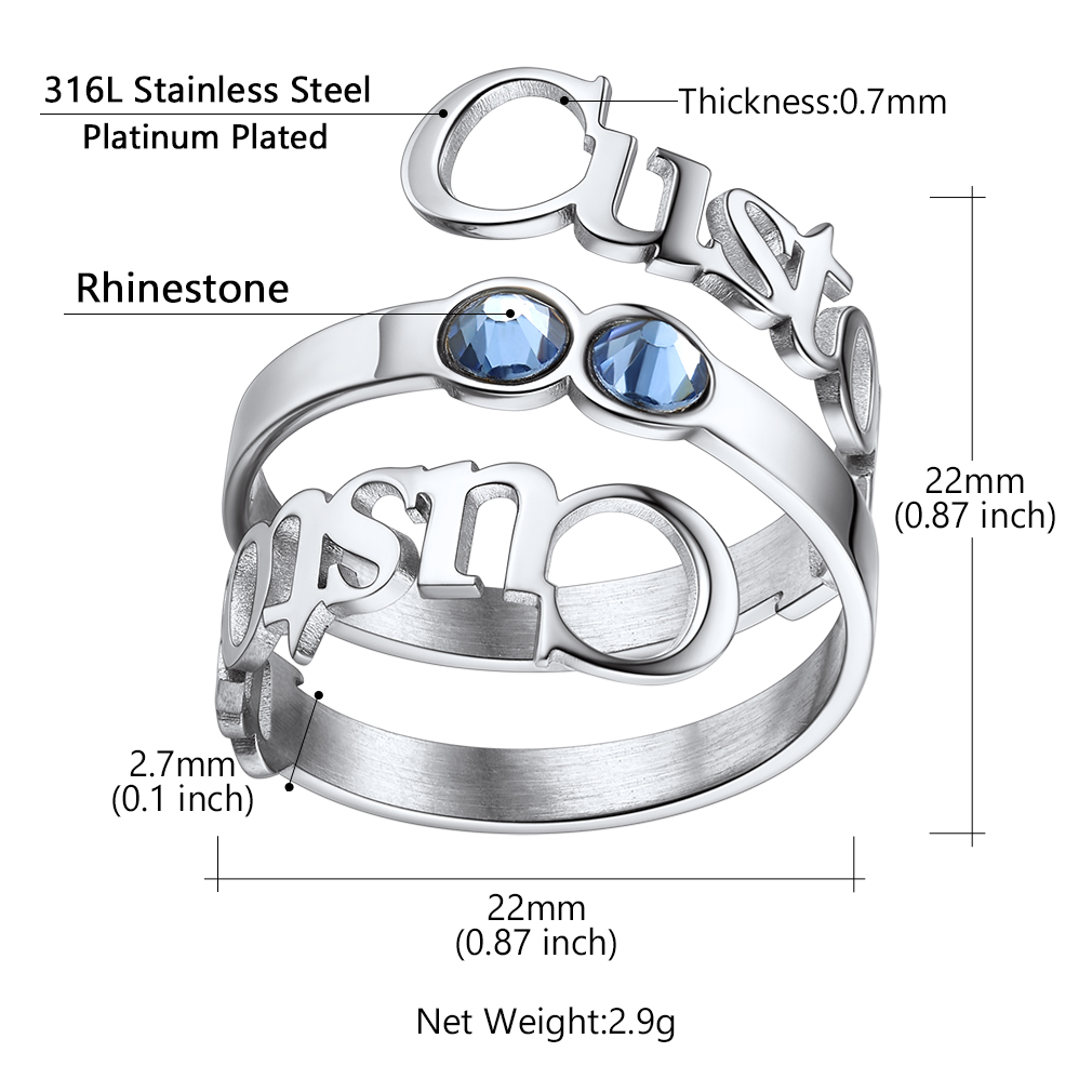 Personalized Birthstone Double Name Ring for Women