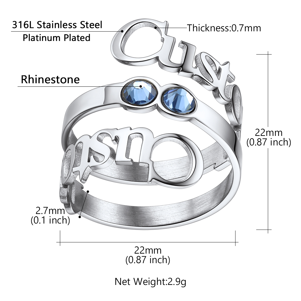 Personalized Birthstone Double Name Ring for Women