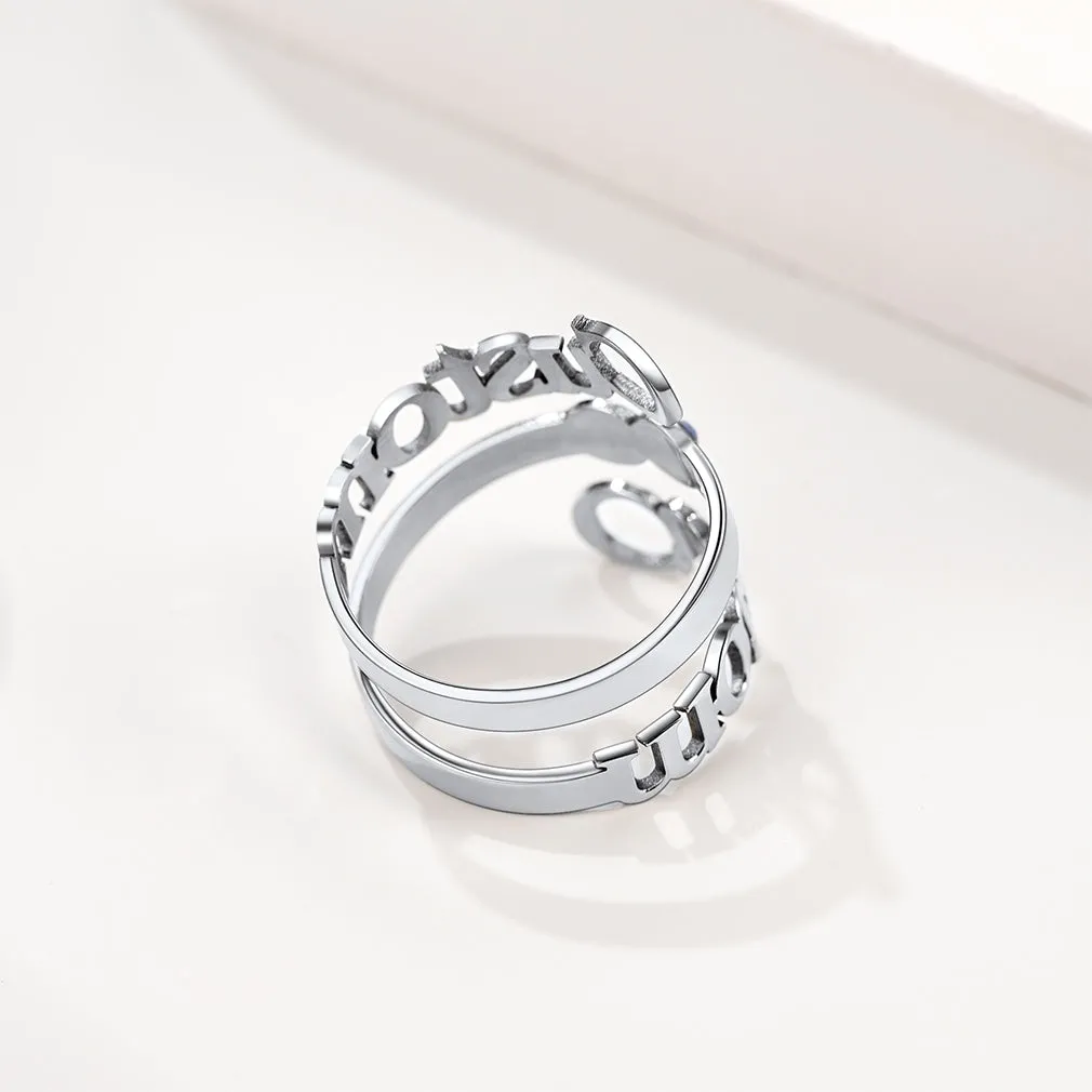 Personalized Birthstone Double Name Ring silver