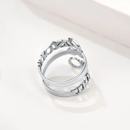 Personalized Birthstone Double Name Ring silver