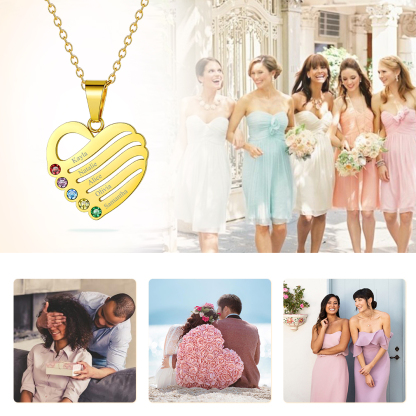 Personalized Birthstone Heart Engraved Name Necklace