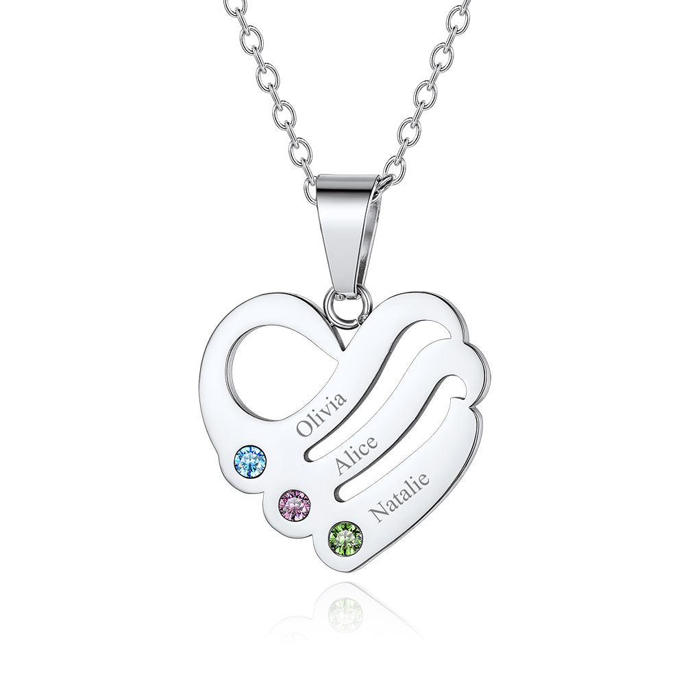 Personalized Birthstone Heart Engraved Necklace with 1-5 Names