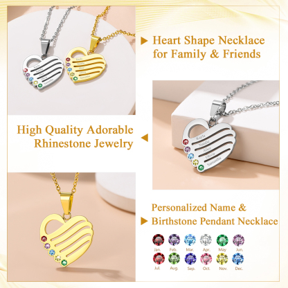 Personalized Birthstone Heart Engraved Name Necklace detail 