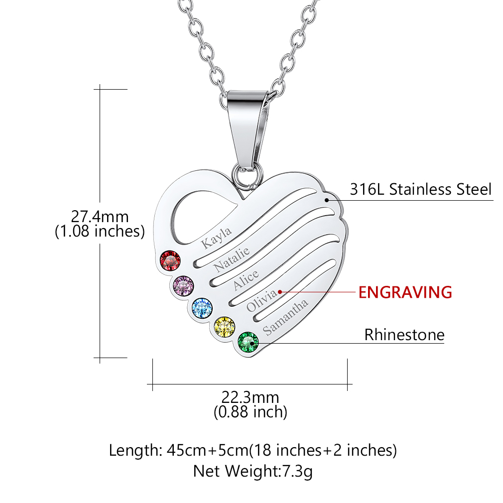 Personalized Birthstone Heart Engraved Name Necklace for women