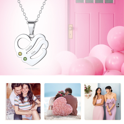 Personalized Birthstone Heart Engraved Name Necklace gift for girlfriend