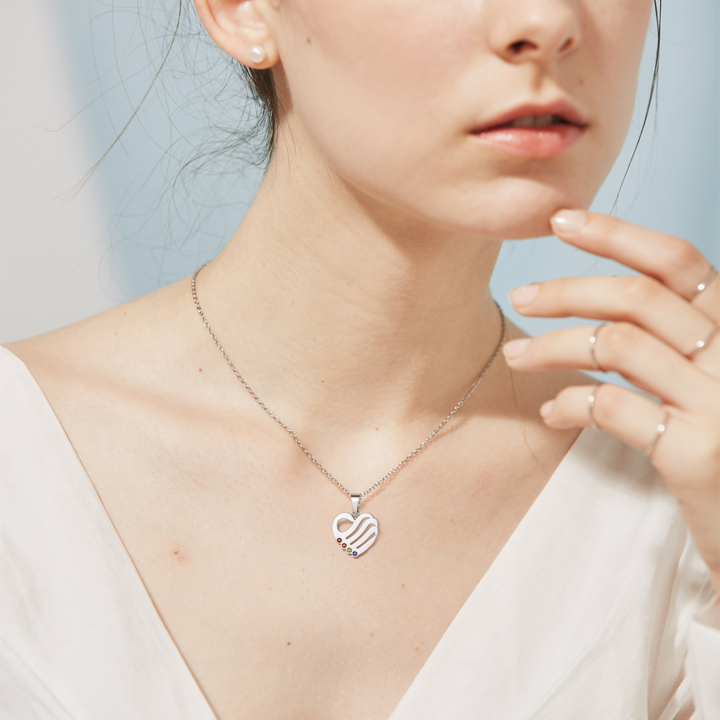 Personalized Birthstone Heart Engraved Name Necklace gift for mother's day
