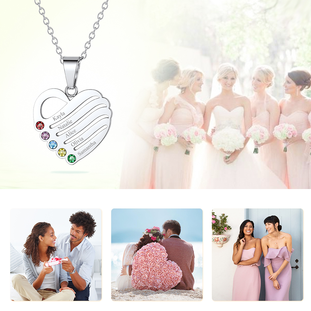 Personalized Birthstone Heart Engraved Name Necklace gift for women 