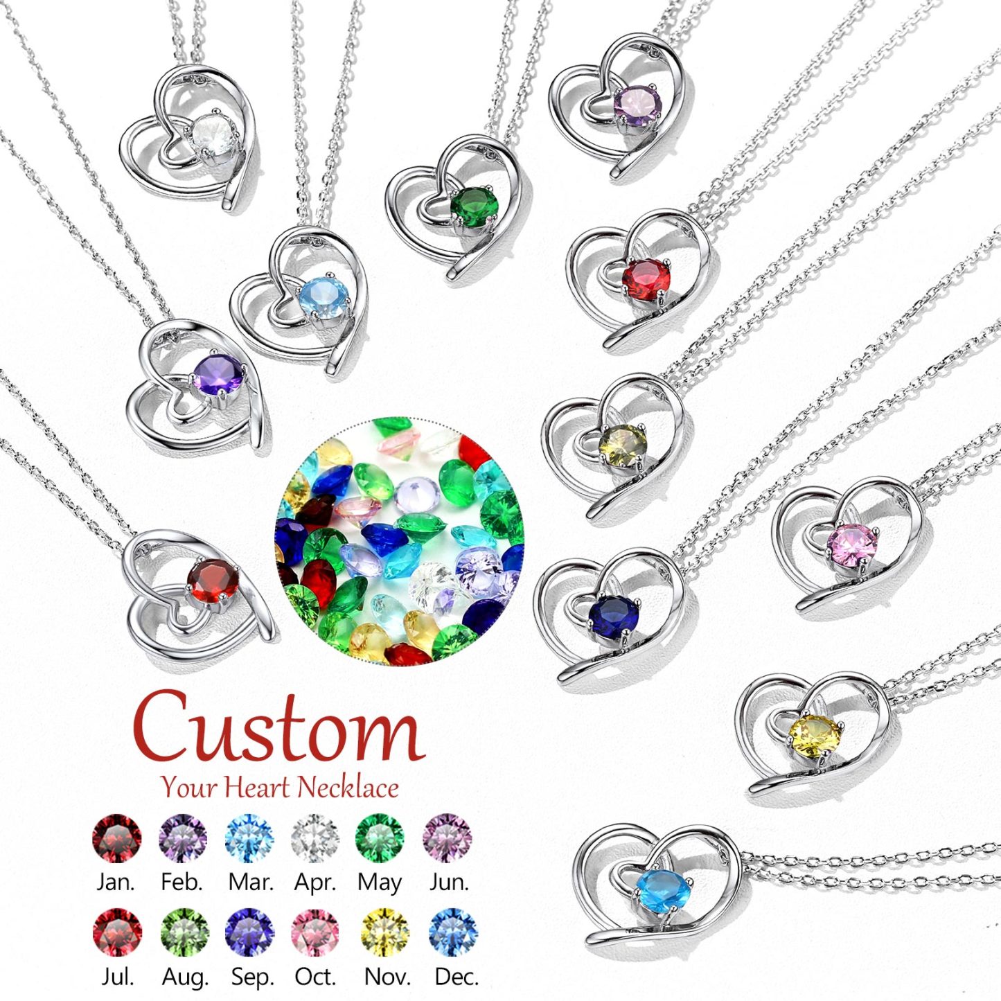 Birthstone  Heart Necklace Gift for Women 