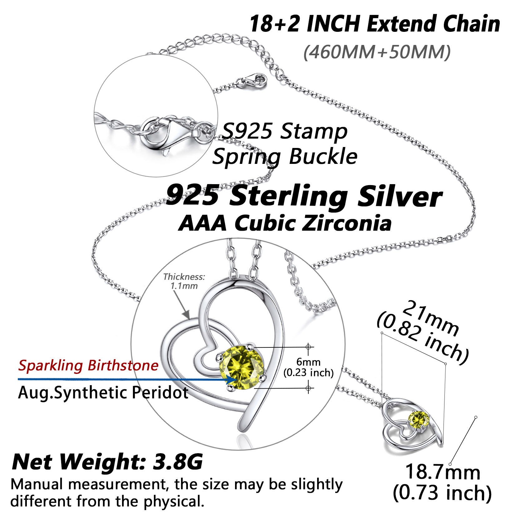 Personalized Birthstone  Heart Necklace Gift for Women size