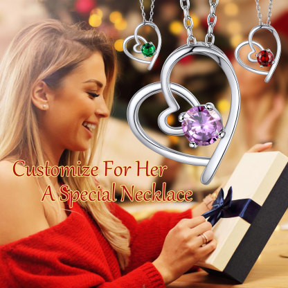 Personalized Birthstone  Heart Necklace special Gift 