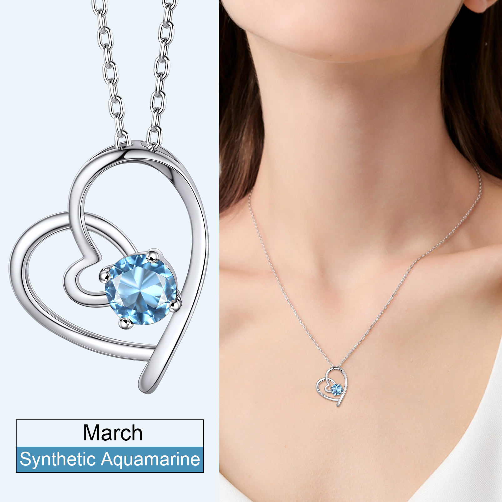 Personalized Birthstone  Heart Necklace Gift for Women march