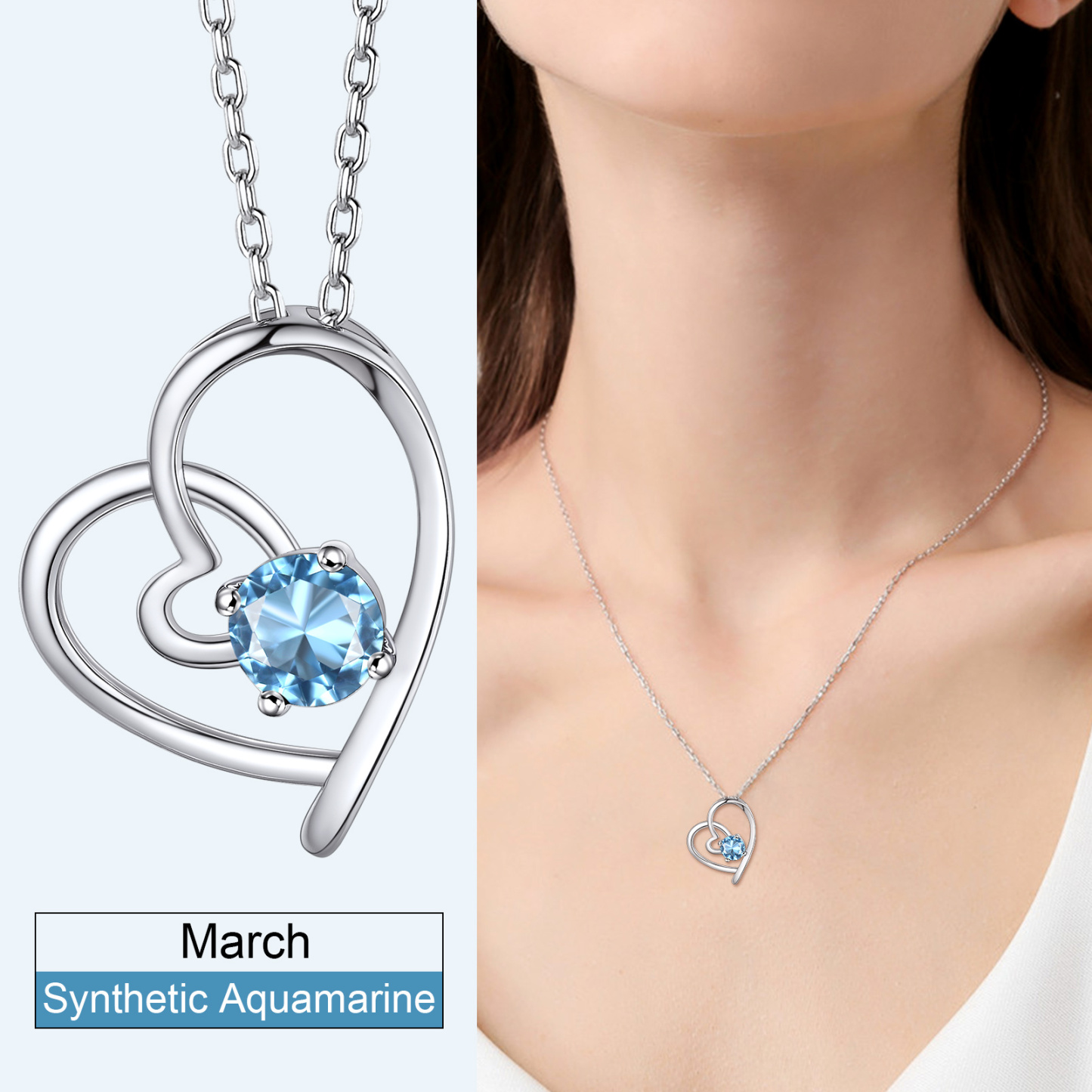 Personalized Birthstone  Heart Necklace Gift for Women march