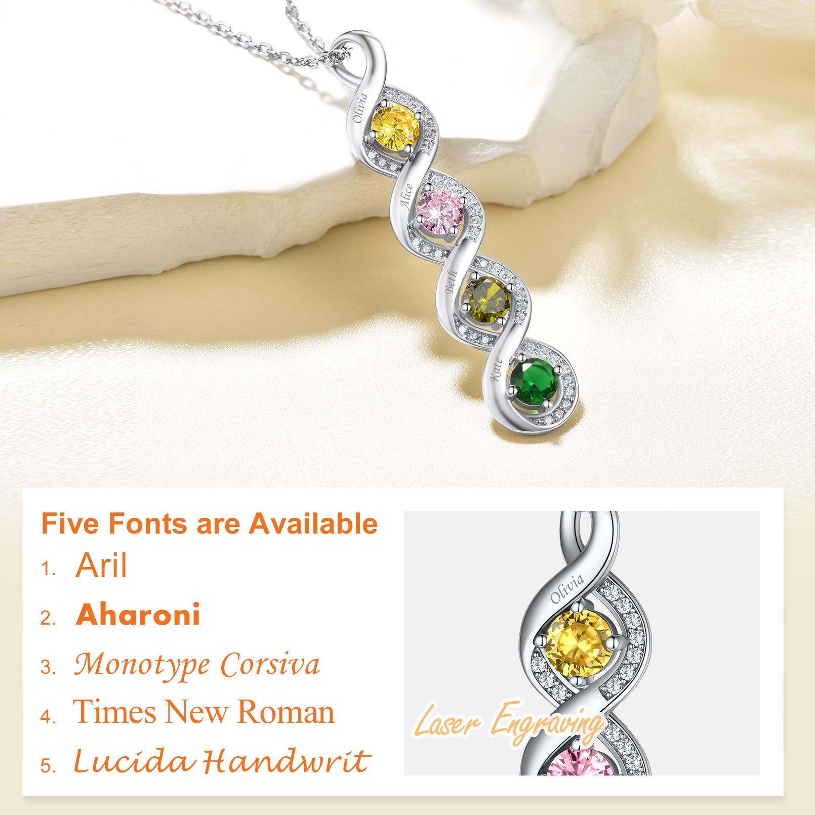 Personalized Birthstone Infinity Necklace Sterling Silver for Her