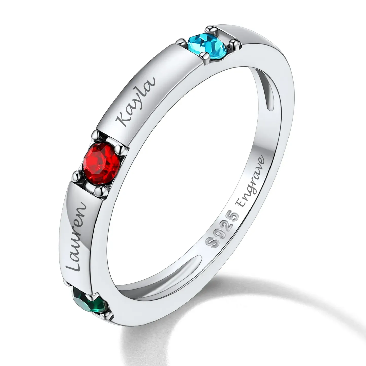 Personalized Engraved Name Ring with Birthstones for Mom
