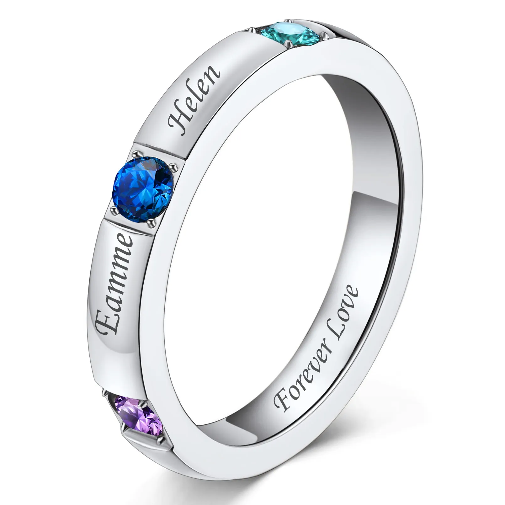 Personalized Engraved Name Ring with Birthstones for Mom