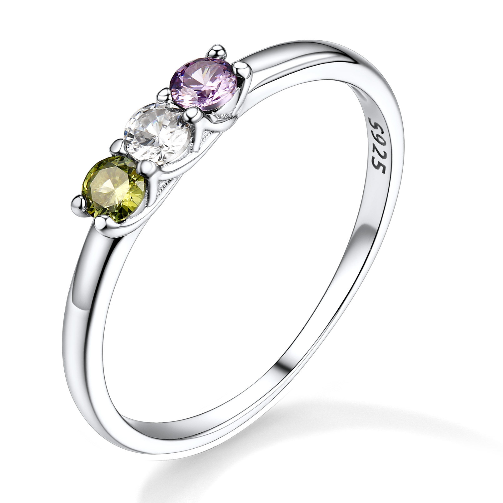 Personalized Birthstone Ring with Custom Name Sterling Silver