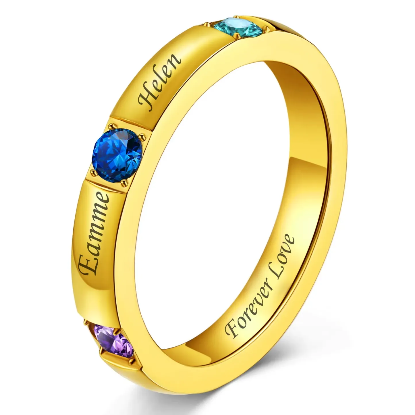 Personalized Engraved Name Ring with Birthstones for Mom