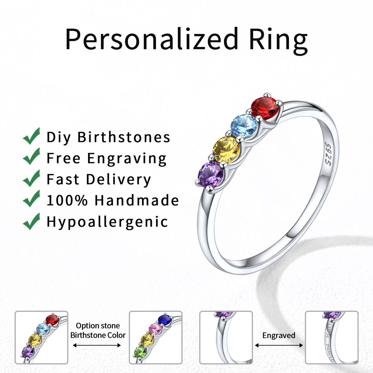 Personalized Birthstone Ring detail