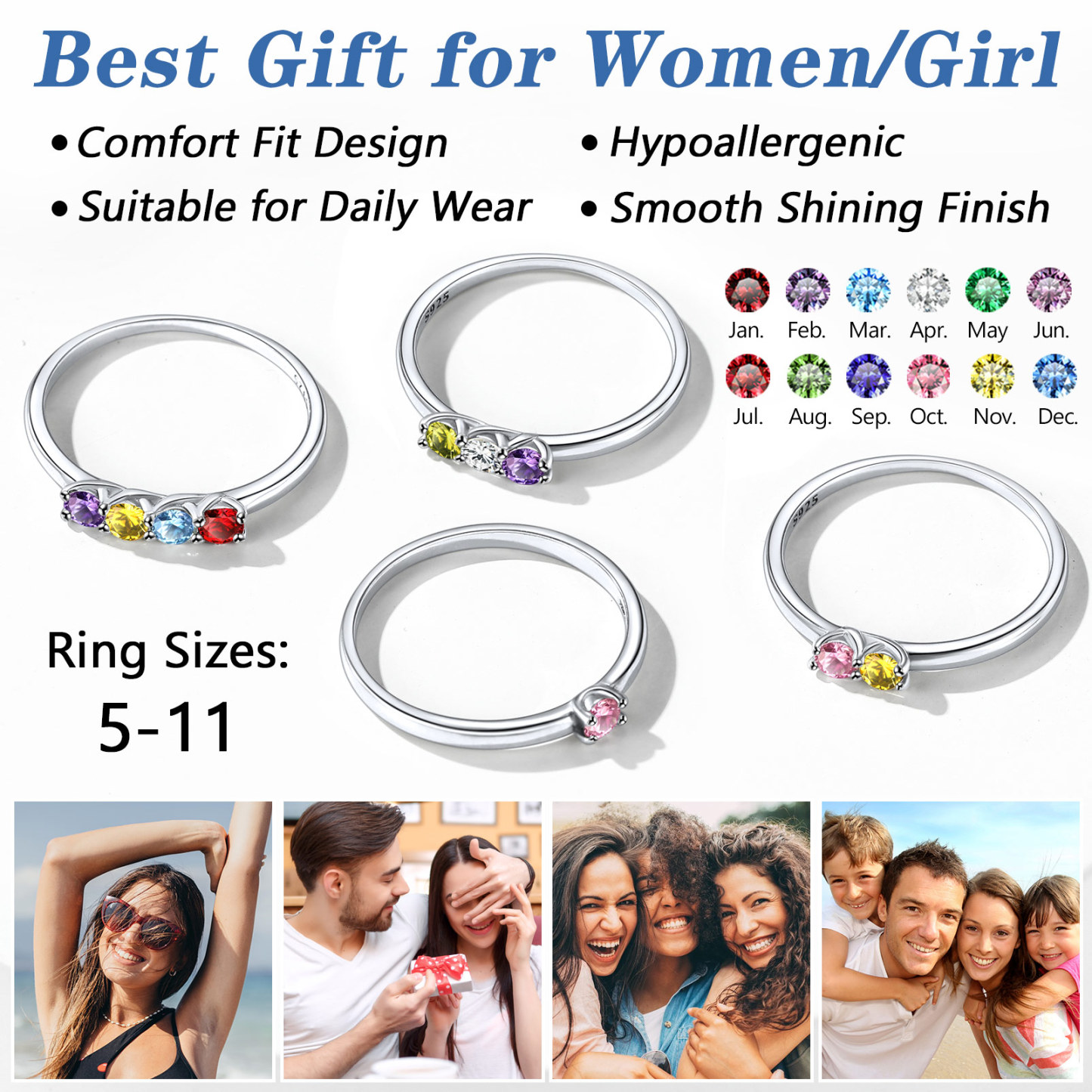 Personalized Birthstone Ring gift for mom 