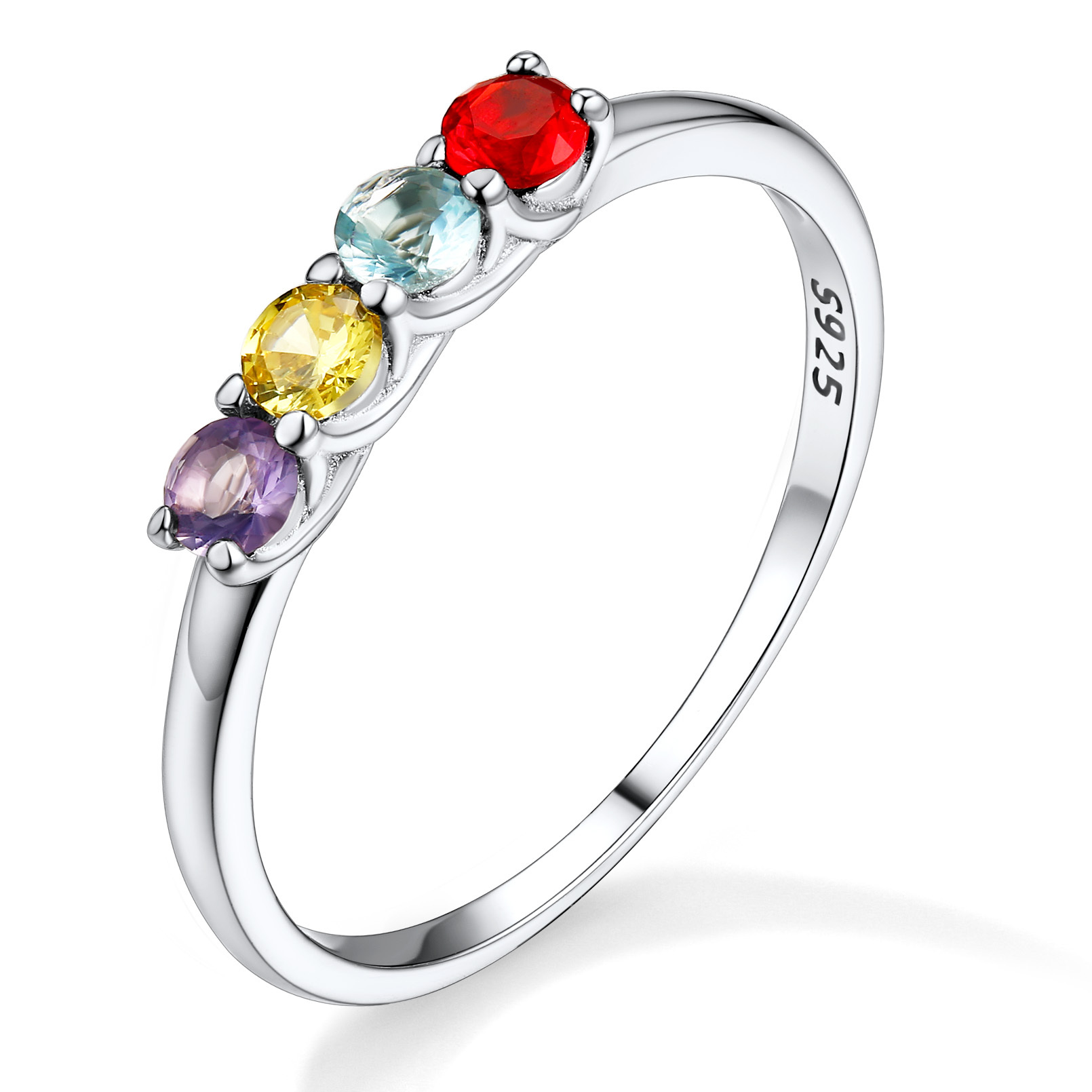 Personalized Birthstone Ring with Custom Name Sterling Silver