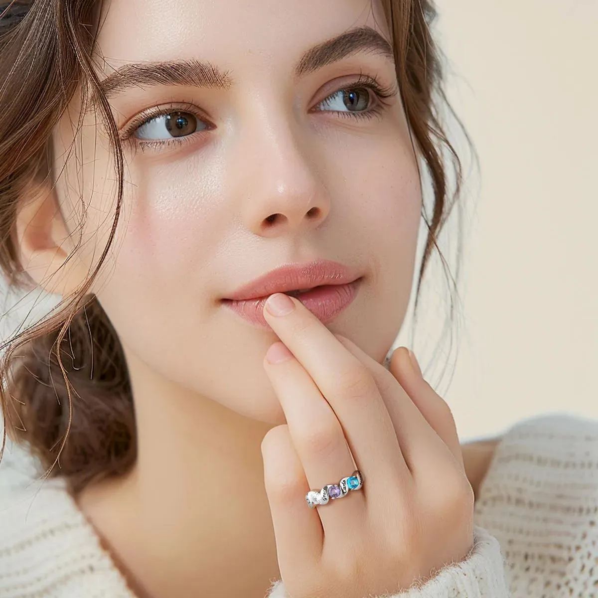 Personalized Birthstone Ring with Engraved Names