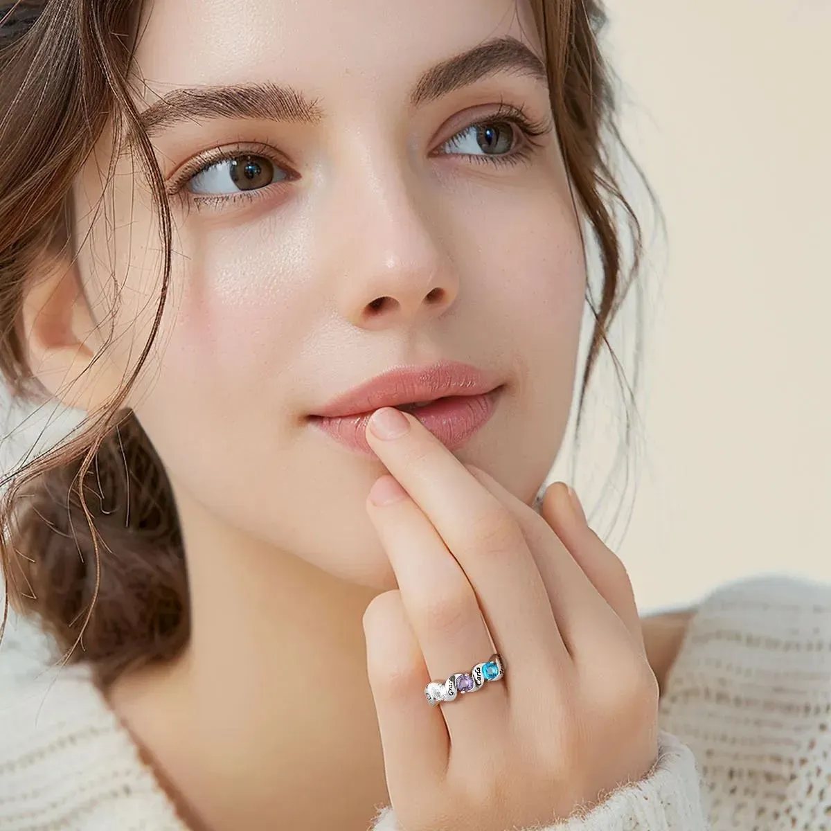 Personalized Birthstone Ring with Engraved Names