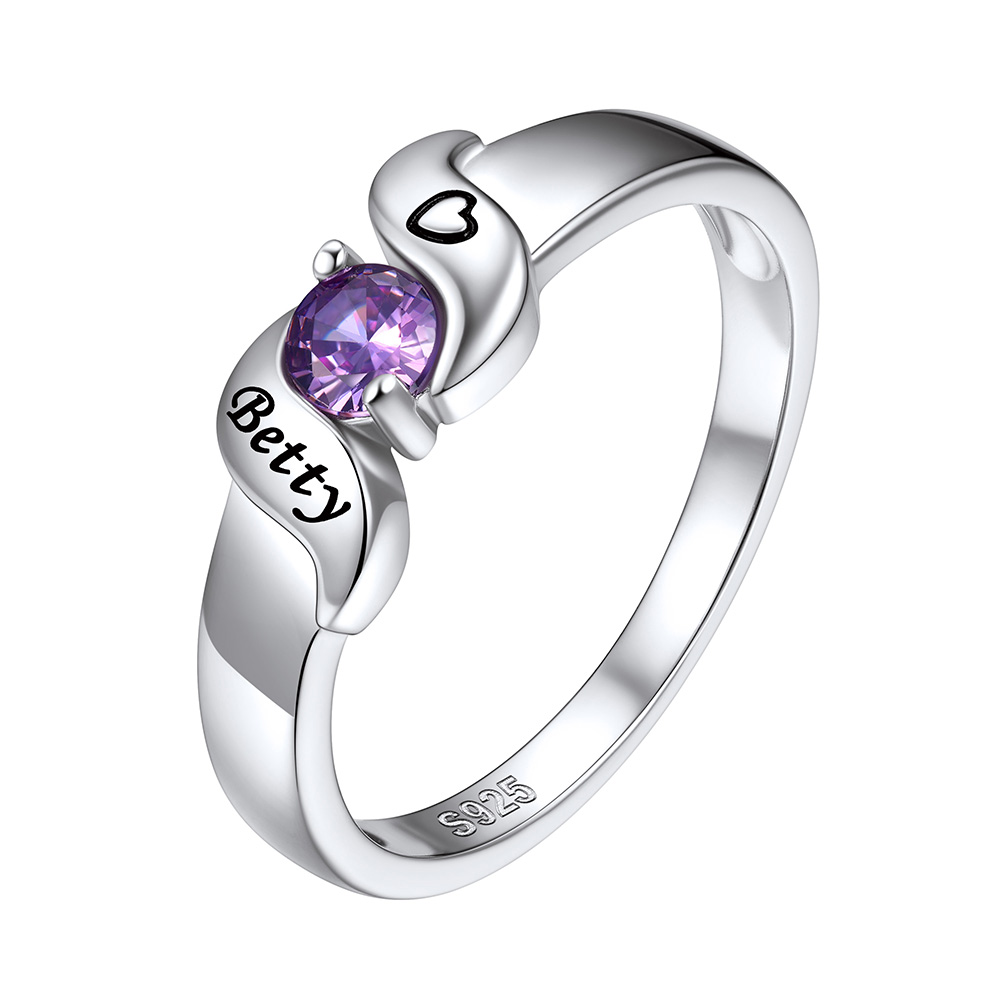 Personalized Birthstone Ring with Engraved Names for Mom