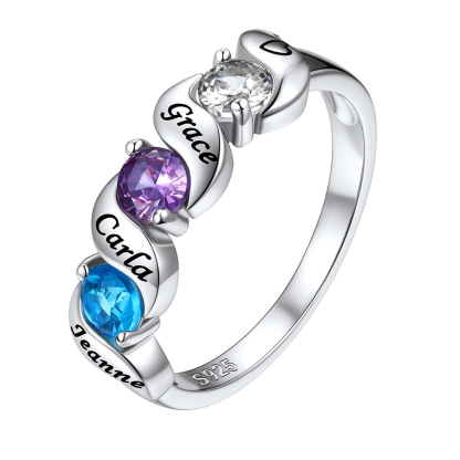 Personalized Birthstone Ring with Engraved Names for Mom