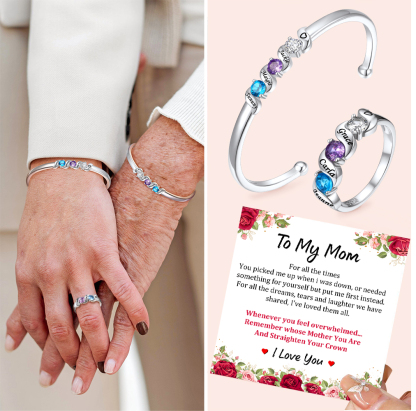 Personalized Birthstone Ring with Engraved Names for mom