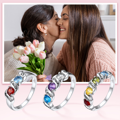 Personalized Birthstone Ring with Engraved Names gift for mother