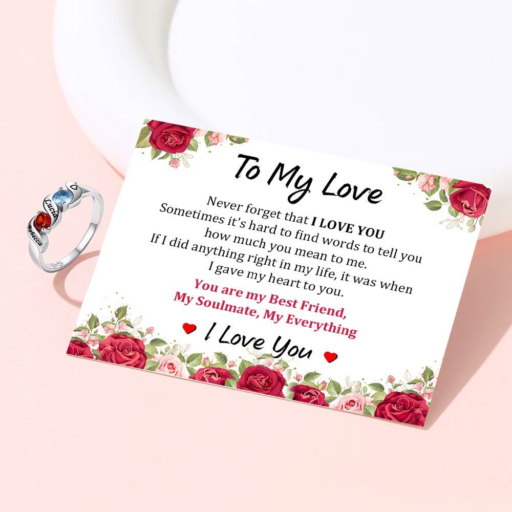 Personalized Birthstone Ring with Engraved Names gift for mother's day