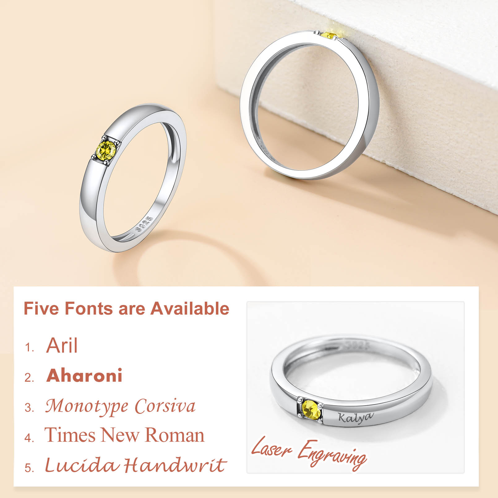 Personalized Birthstone engraved Ring