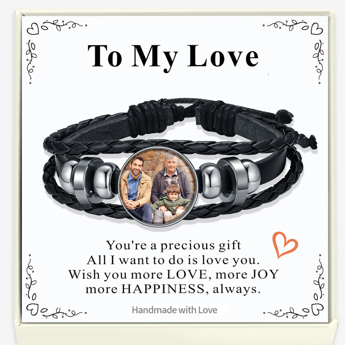 Custom Braided Leather Photo Bracelet