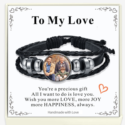 Custom Braided Leather Photo Bracelet