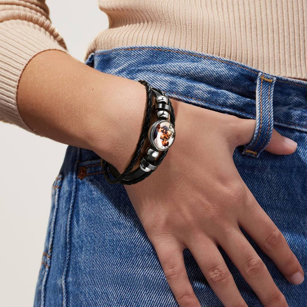 Personalized Braided Leather Photo Bracelet with Picture For Men